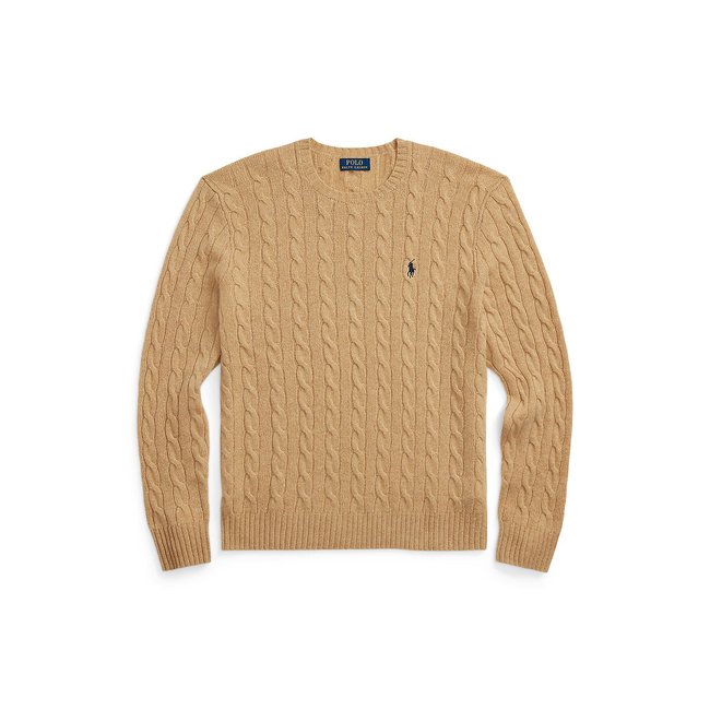 Wool/Cashmere Jumper in Cable Knit with Crew Neck, camel, POLO RALPH LAUREN