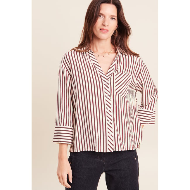 Chemise ample manches 3/4 marron <span itemprop=