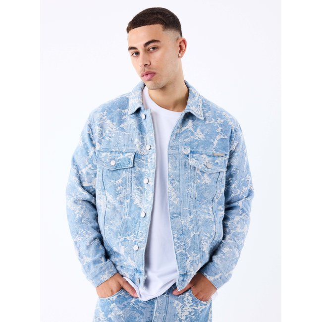 Veste en denim à motif abstrait bleu <span itemprop=