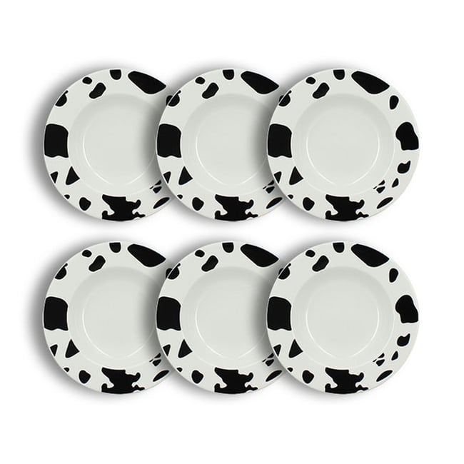 Lot de 6 assiettes creuses 20cm en porcelaine, ZEBRE Couleur blanc-noir <span itemprop=