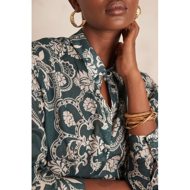Chemisier COLETTE 100% coton imprimé floral vert <span itemprop=