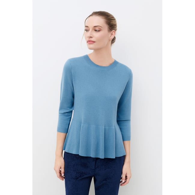 Pull droit col rond cachemire MJASMYN bleu gris <span itemprop=