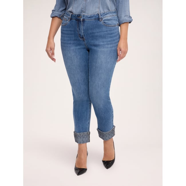 Jean skinny avec revers en strass bleu <span itemprop=