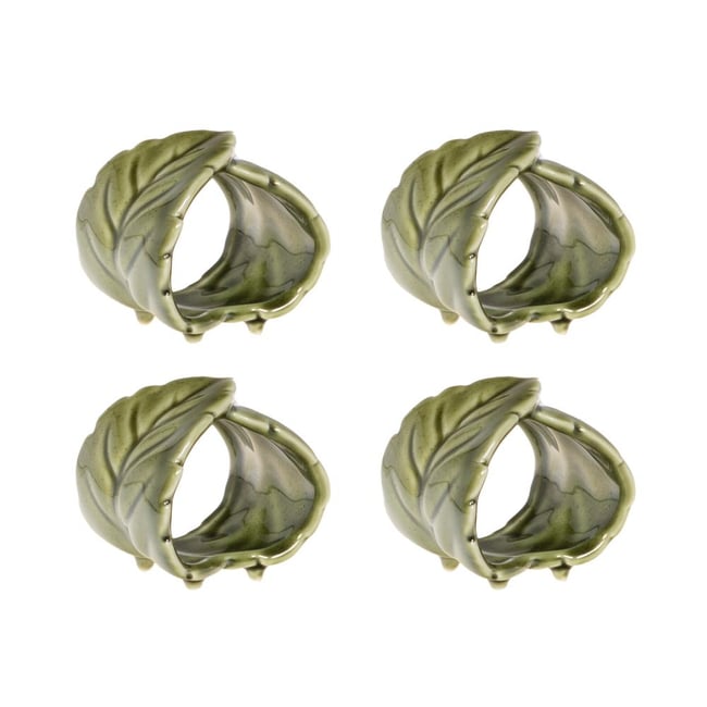 Coffret de 4 ronds de serviettes feuille  en céramique Couleur vert <span itemprop=