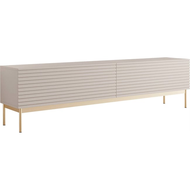 Meuble tv rainuré LED intégrée LINEARIS Couleur cachemire et doré <span itemprop=