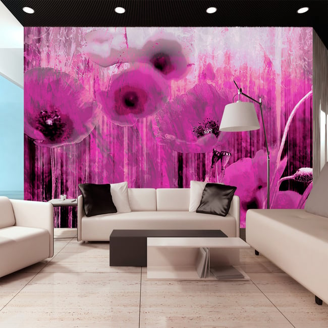 Papier peint intissé panoramique Fleurs Pink madness Couleur blanc <span itemprop=