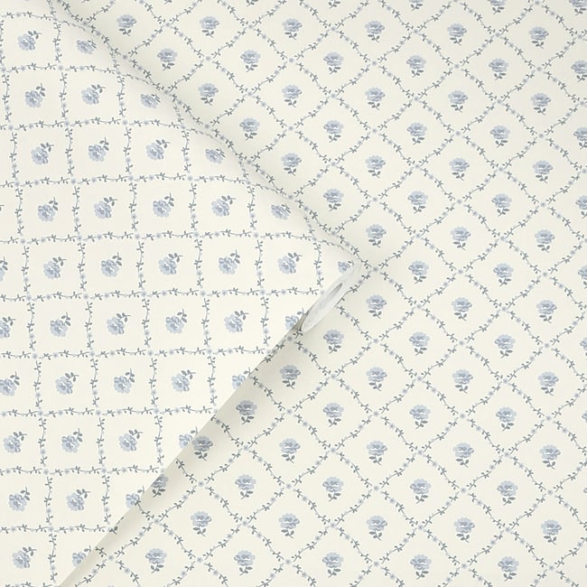 Papier peint mini quadrillage fleuri Kate Couleur bleu <span itemprop=