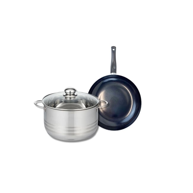 Batterie de cuisine 1 poêle 24cm + 1 faitout 24cm PRIMA BRILLANT noir <span itemprop=