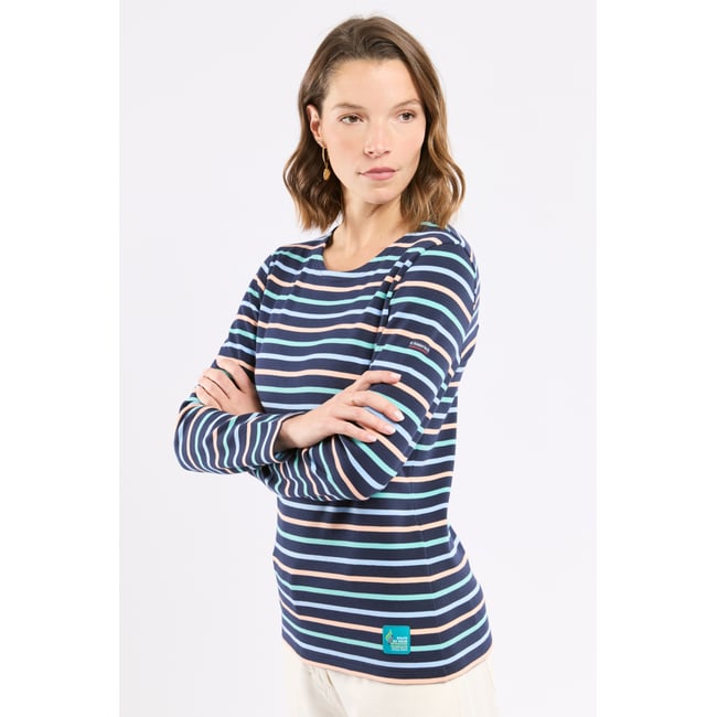 Marinière tricolore en coton épais marine deep/ placid blue/ <span itemprop=
