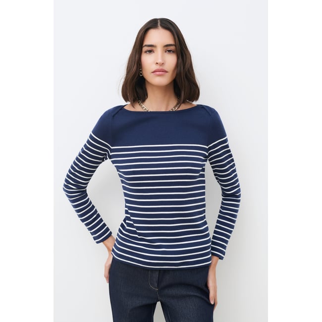 T-shirt droit col bateau TCRUISE bleu marine <span itemprop=