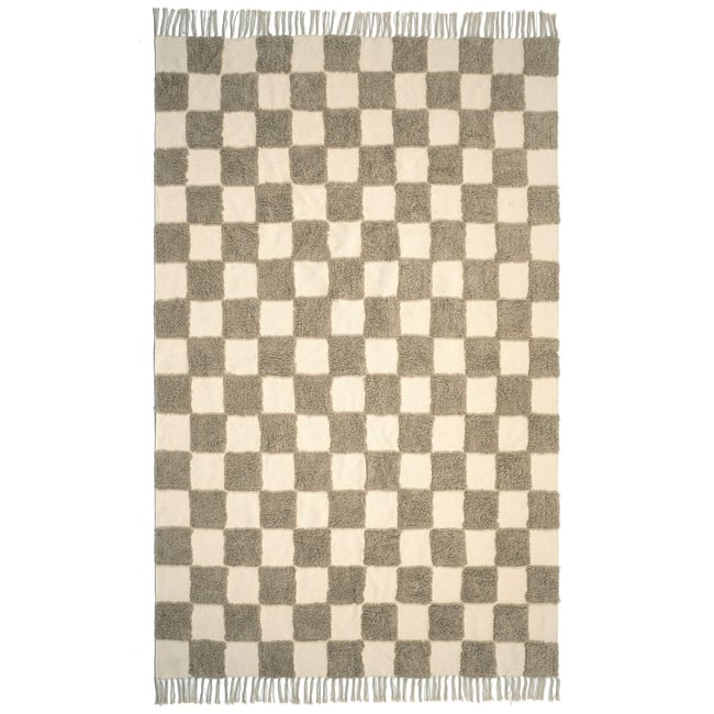 Tapis enfant à carreaux 100% coton MAEL Couleur brun naturel <span itemprop=