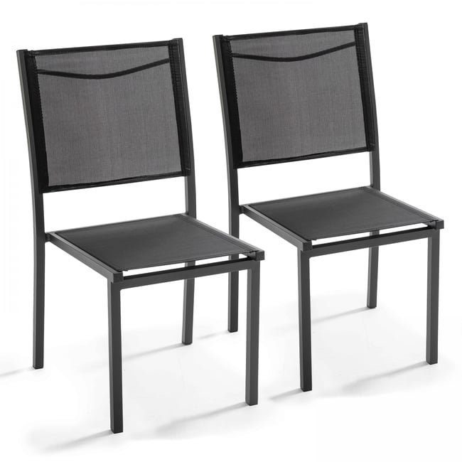 Lot de 2 chaises de jardin aluminium/textilène, AJACCIO noir <span itemprop=