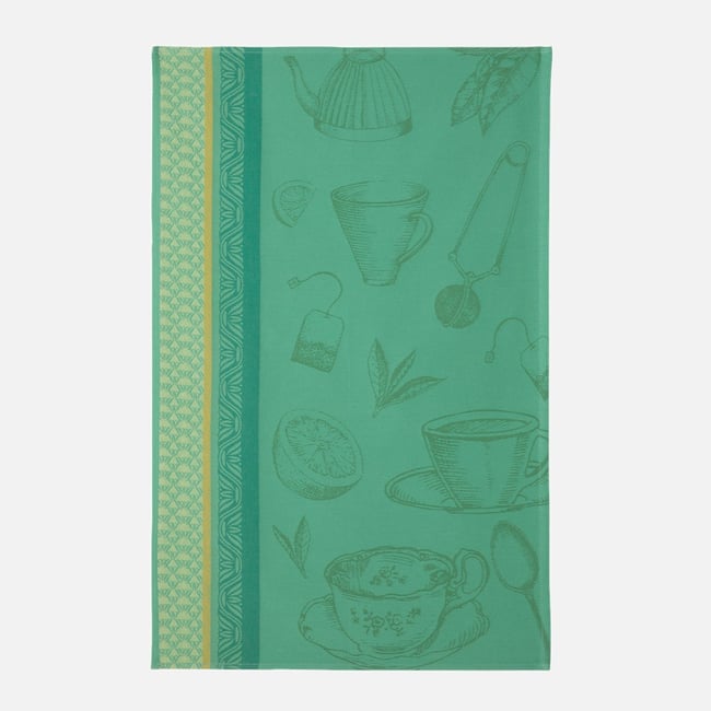 Torchon jacquard en coton MÉLI MÉLO vert <span itemprop=