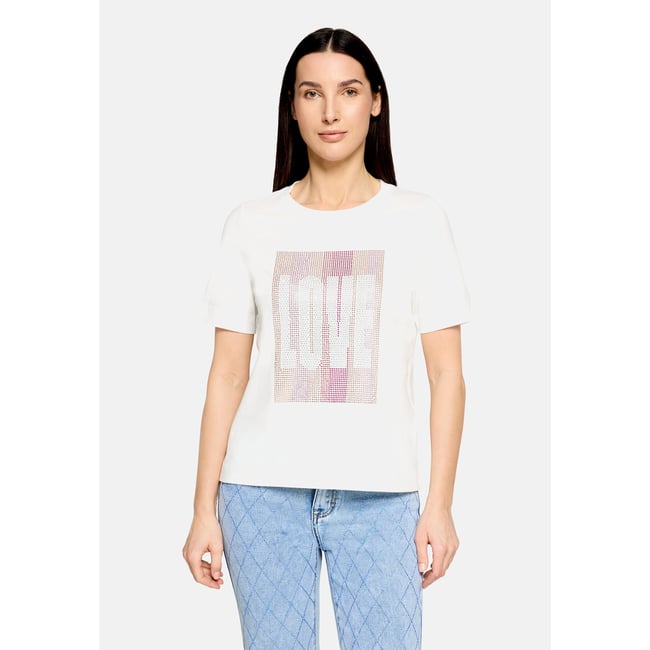 T-shirt à manches courtes à encolure ronde patch cream/rosé <span itemprop=