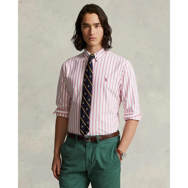Chemise oxford ajustée rose/blanc <span itemprop=