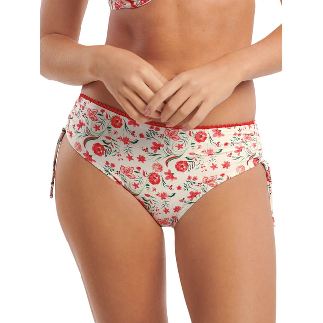 Bas maillot slip de bain taille haute côtés froncés Java ivoire <span itemprop=