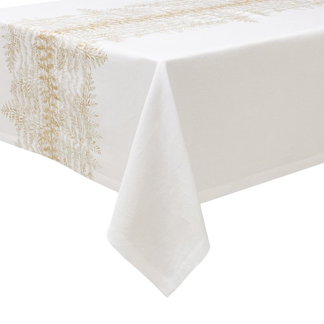 Nappe imprimée en lin, FOSSILE blanc grège <span itemprop=