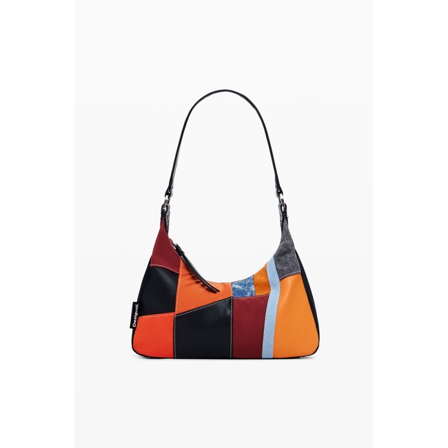 Sac à bandoulière patchwork de textures orange <span itemprop=