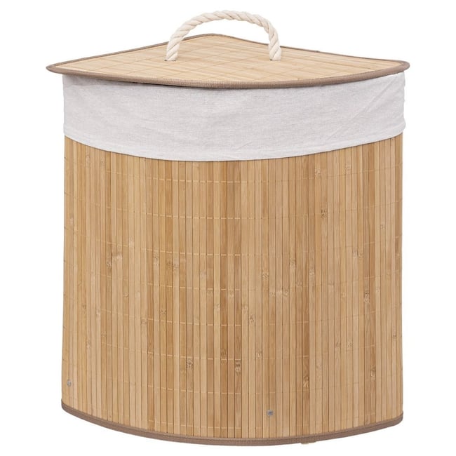 Panier à linge 48L angle bambou Couleur beige <span itemprop=