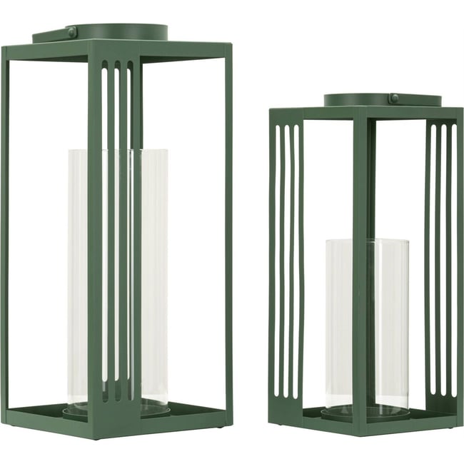 Lot de 2 lanternes en métal et verre Couleur vert <span itemprop=