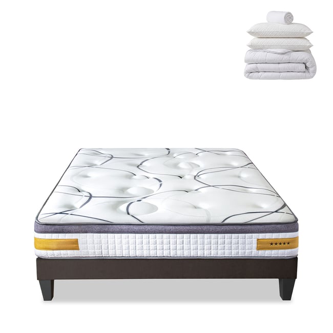 Prêt-à-dormir COPENHAGUE avec Sommier, Couette, Oreillers et Protège-matelas - BELLECOUR