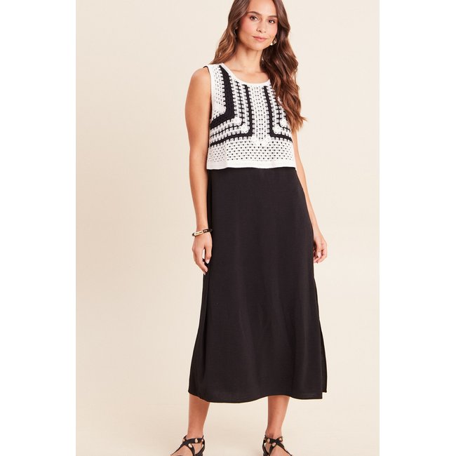 Robe évasée 3/4 sans manches col rond noir <span itemprop=