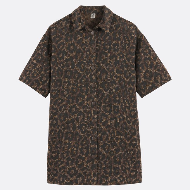 Signature Sara Loose-Fitting Short Jacquard Dress in Leopard Print, leopard print, LA REDOUTE COLLECTIONS