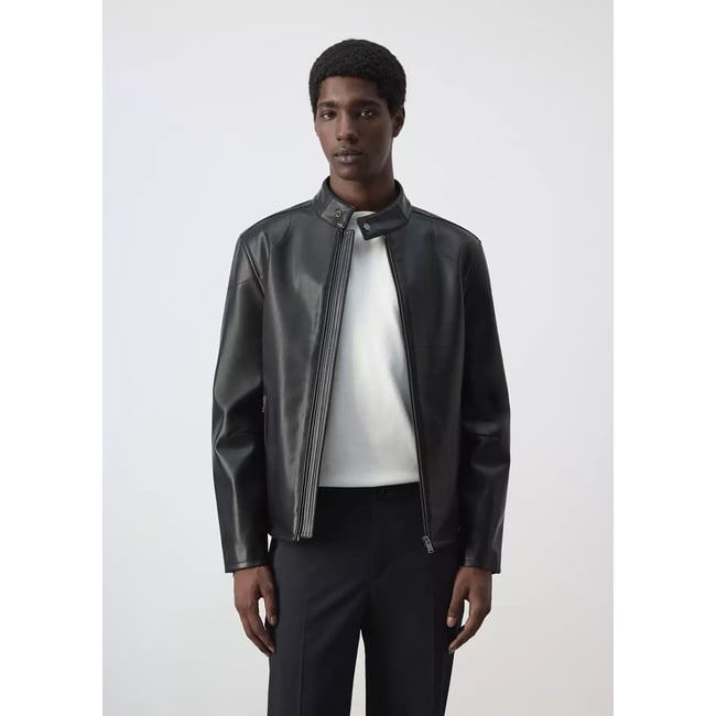 Blouson simili-cuir fermeture Éclair noir <span itemprop=