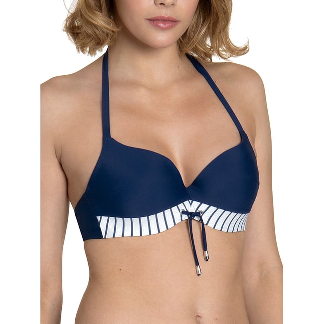 Haut maillot de bain préformé multipositions Puerto Rico bleu marine <span itemprop=