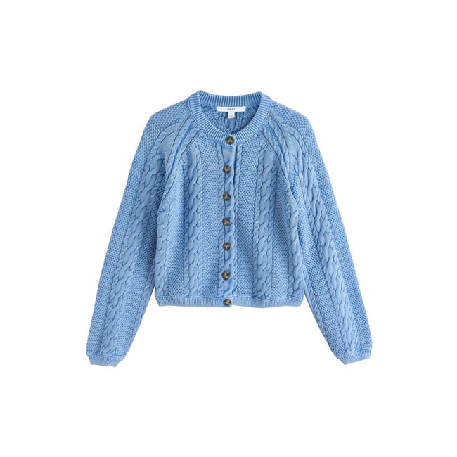 Cardigan manches longues en maille torsadée lavage à l'acide bleu <span itemprop=