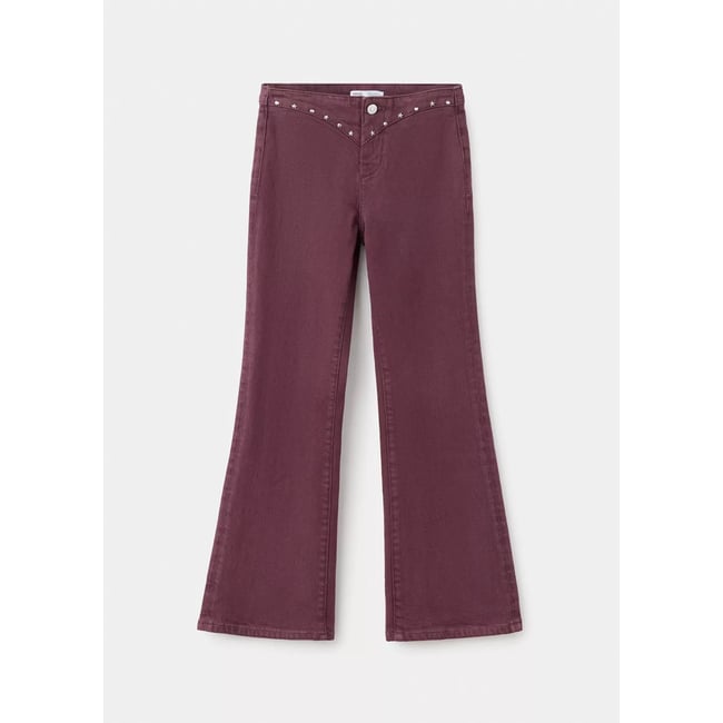 Jean flare clouté prune <span itemprop=