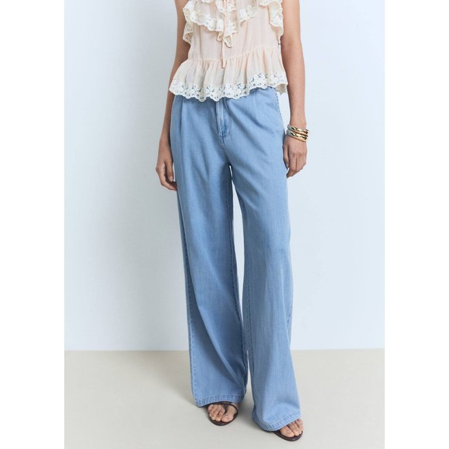 Pantalon wideleg lyocell à pinces bleu clair <span itemprop=