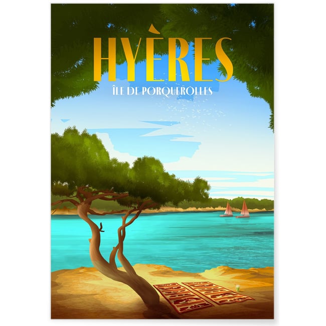 Affiche ville Hyères Couleur blanc <span itemprop=