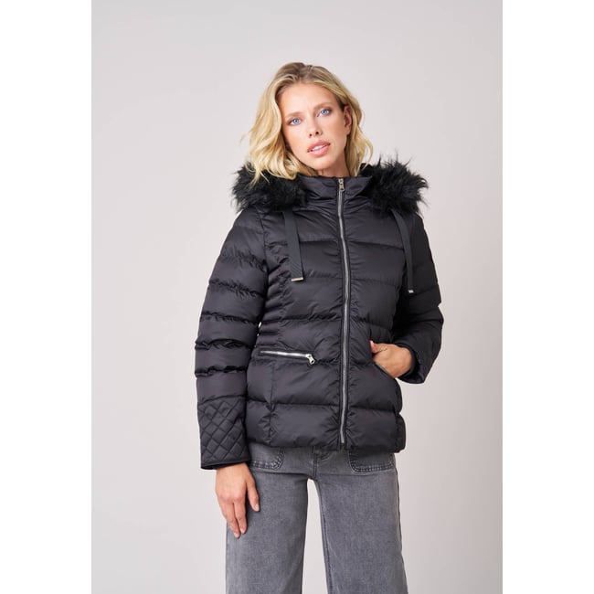 Doudoune femme avec capuche imitation fourrure GINNIE black <span itemprop=