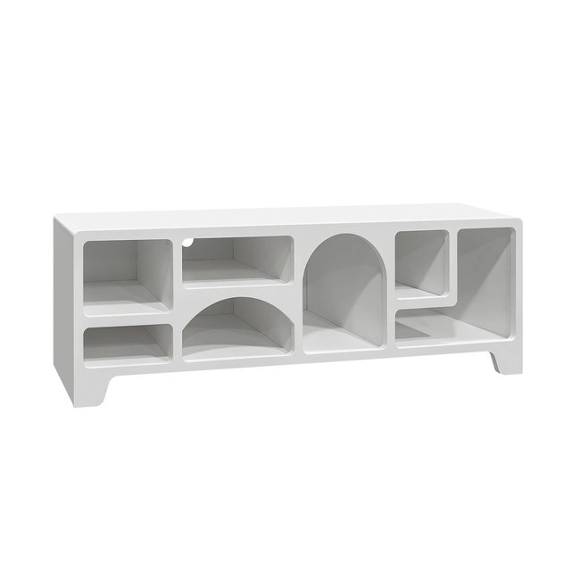 Meuble TV organique effet bois 160cm THESSA Couleur blanc <span itemprop=