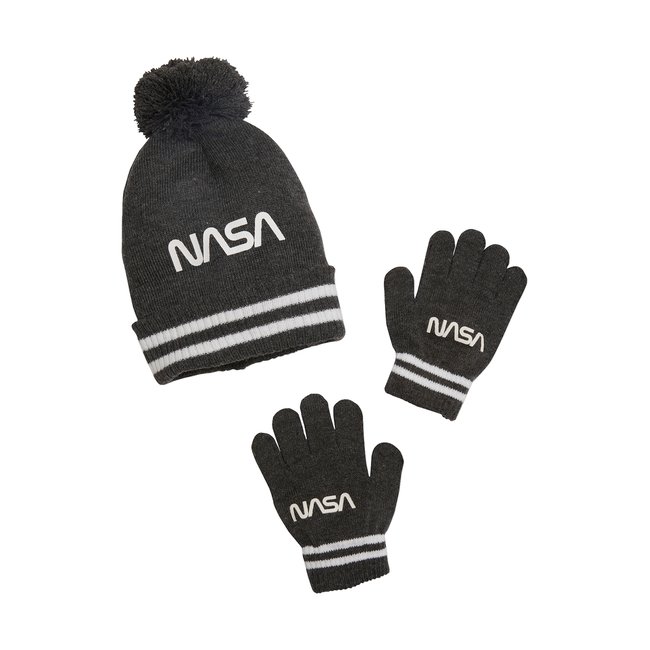 Ensemble NASA® bonnet + gants gris anthracite <span itemprop=