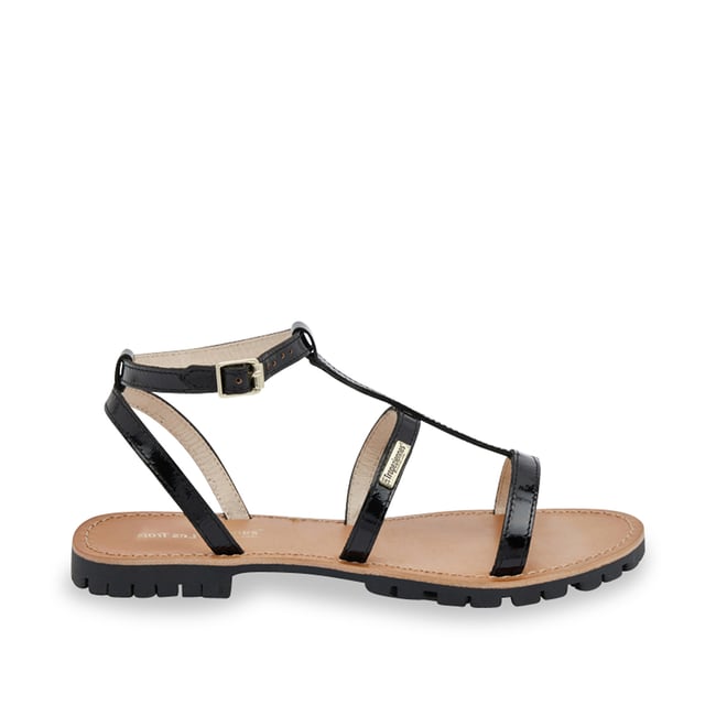 Sandales plates en cuir à semelle crantée HEXOM noir <span itemprop=