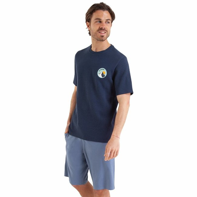 Pijama de gola redonda, em algodão aos favos azul + cinzento <span itemprop=