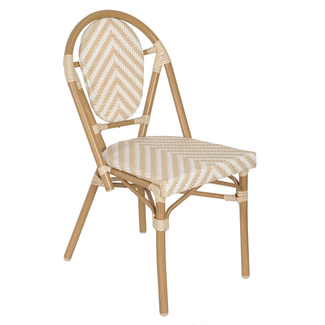 Chaise de terrasse style bistrot parisien en aluminium et rotin synthétique, ALMA beige <span itemprop=
