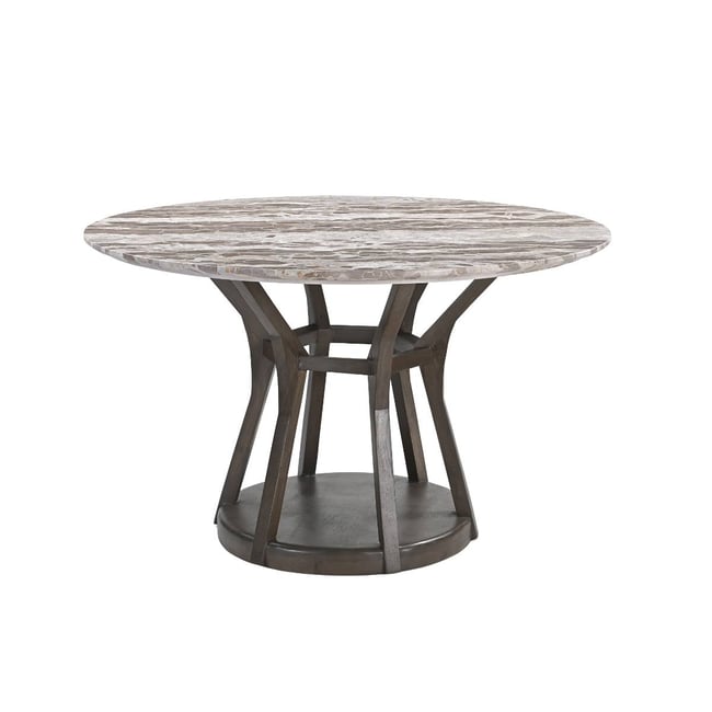 Table à manger en bois de manguier et en marbre ZELIA Couleur bois foncé <span itemprop=
