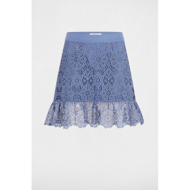 Gonna corta in pizzo arricciato blu fiordo MORGAN