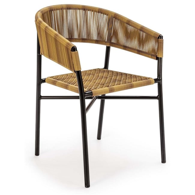 Chaise de jardin tressée avec accoudoirs Couleur noir et naturel <span itemprop=