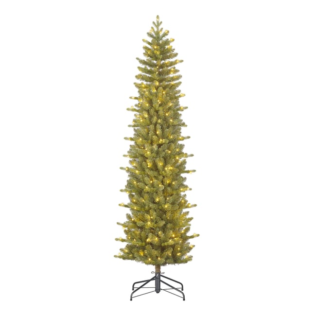 Sapin de Noël artificiel étroit et enneigé avec LED H230 cm HARMA Couleur vert <span itemprop=