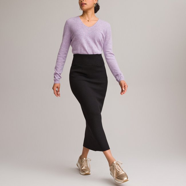 Jupe à enfiler, maille tricot noir <span itemprop=