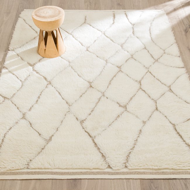 Tapis berbère en laine noué main, Djurdi Couleur ivoire <span itemprop=