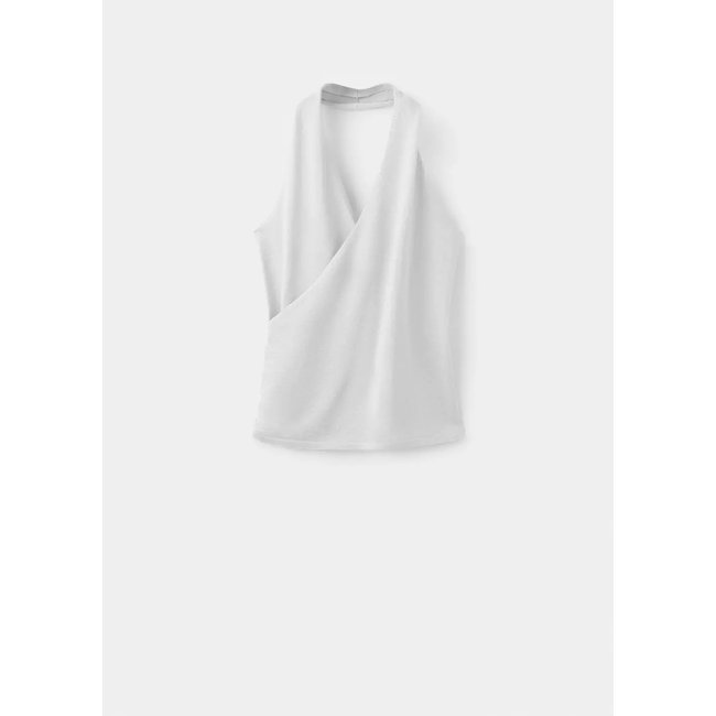 Top halter métallisé argent <span itemprop=
