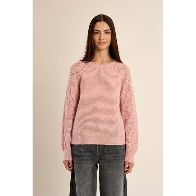 Crew Neck Jumper with Openwork Sleeves, pink, MOLLY BRACKEN