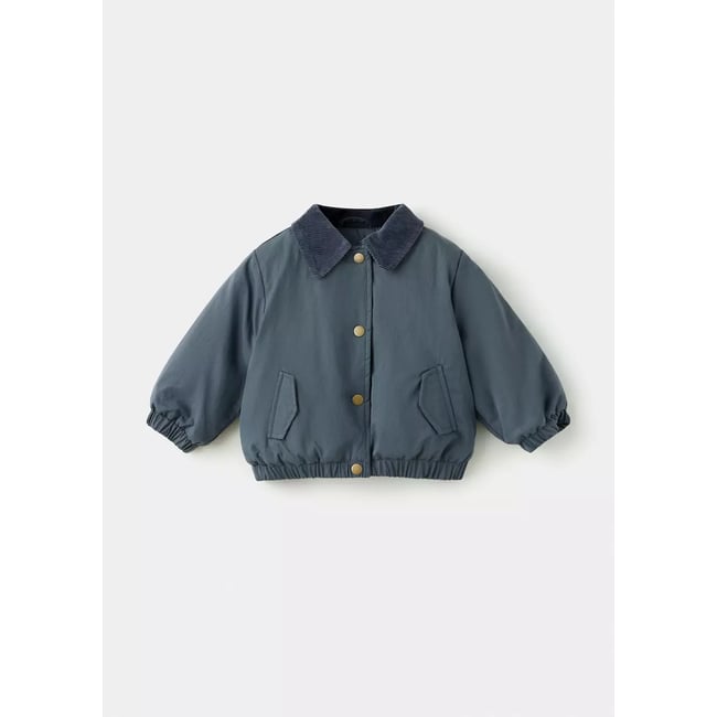 Blouson bomber à col en velours côtelé bleu pétrole <span itemprop=