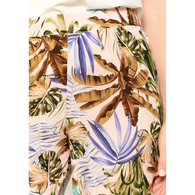 Pantalon avec imprimé tropical blanc casse <span itemprop=