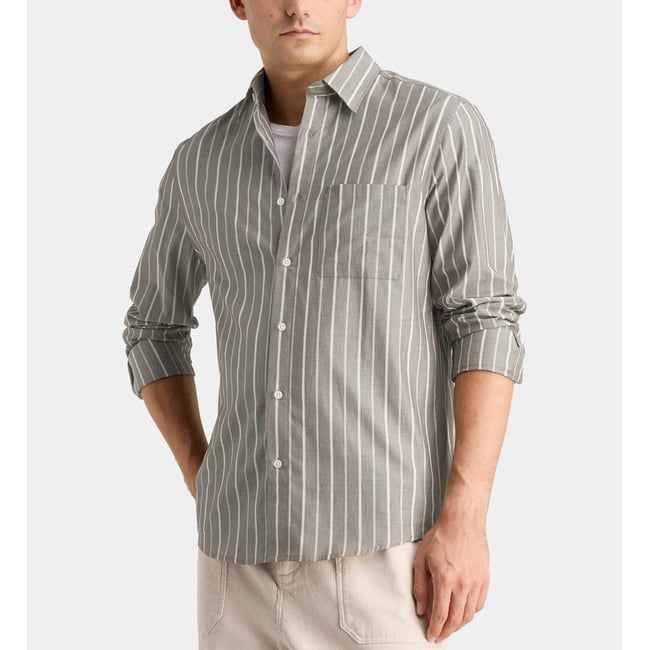 Chemise droite rishtri 4 rayée en coton marron moka <span itemprop=